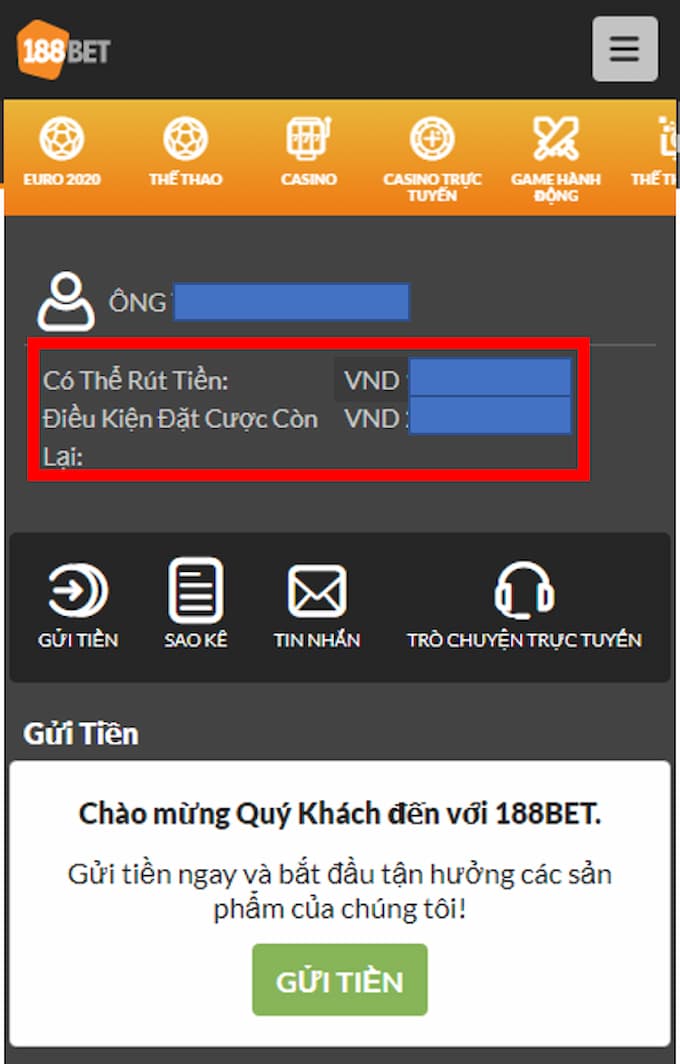 Điều kiện rút tiền còn lại tại nhà cái 188bet