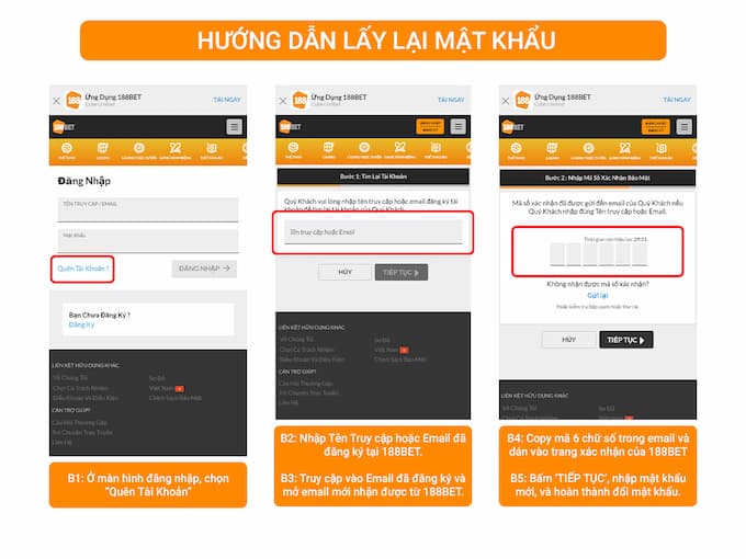 Cách lấy lại mật khẩu 188bet